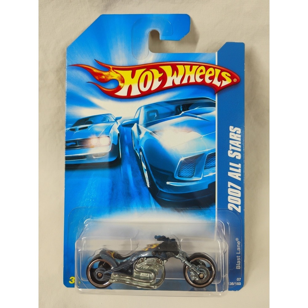 Hot Wheels 2007 All Stars #138 Blast Lane Blue W/Flames Motorcycle